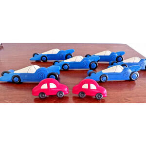 RACE CAR DRAWER PULLS/ handles RESIN - BLUE and RED  (LOT OF 8), 4inch pull